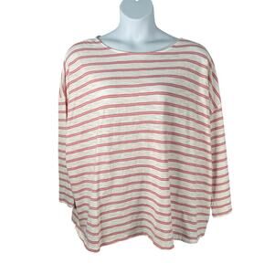 a.n.a. T-shirt Womens Plus 3X Pink White Stripe Textured Relaxed Long Sleeve Tee